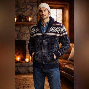 Woolrich Italy Wool Cashmere Nordic Fair Isle Shawl Collar Cardigan  *RARE*